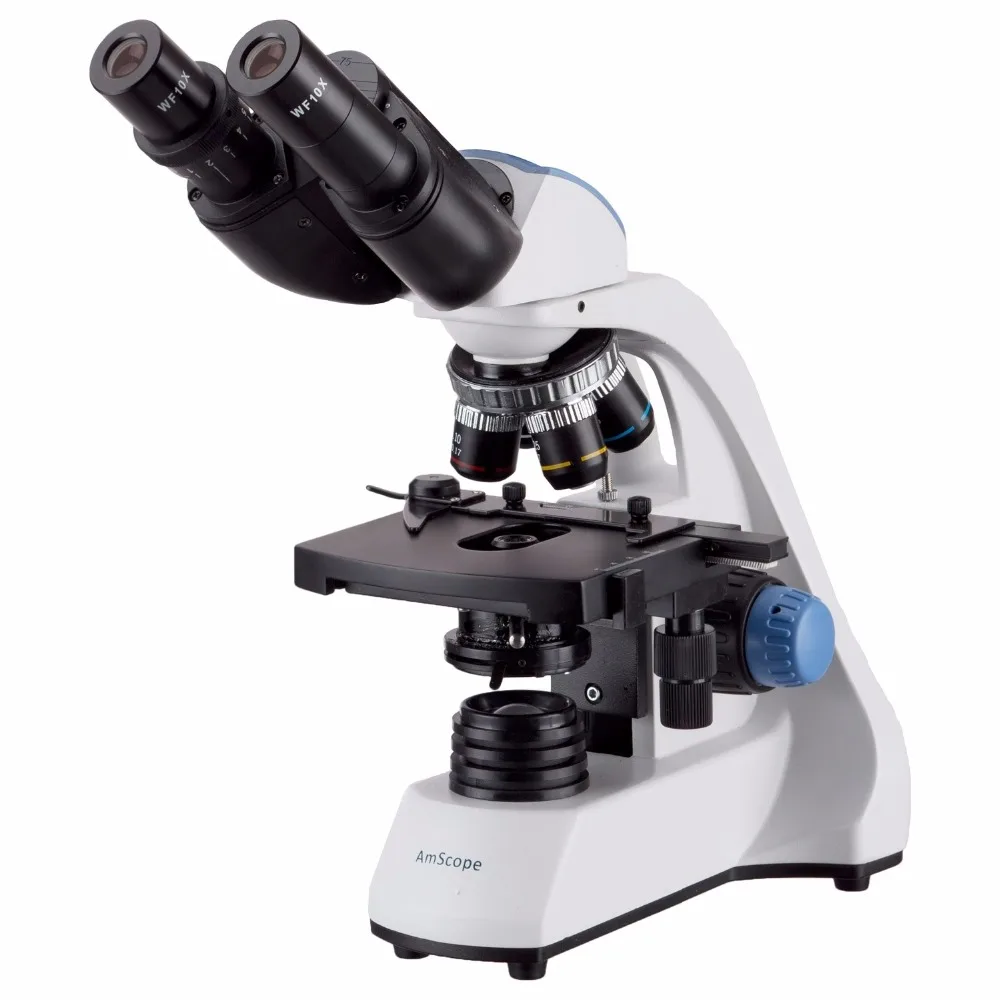 AmScope 40X-1600X LED Binocular Compound Microscope w 3D Two-Layer Mechanical Stage