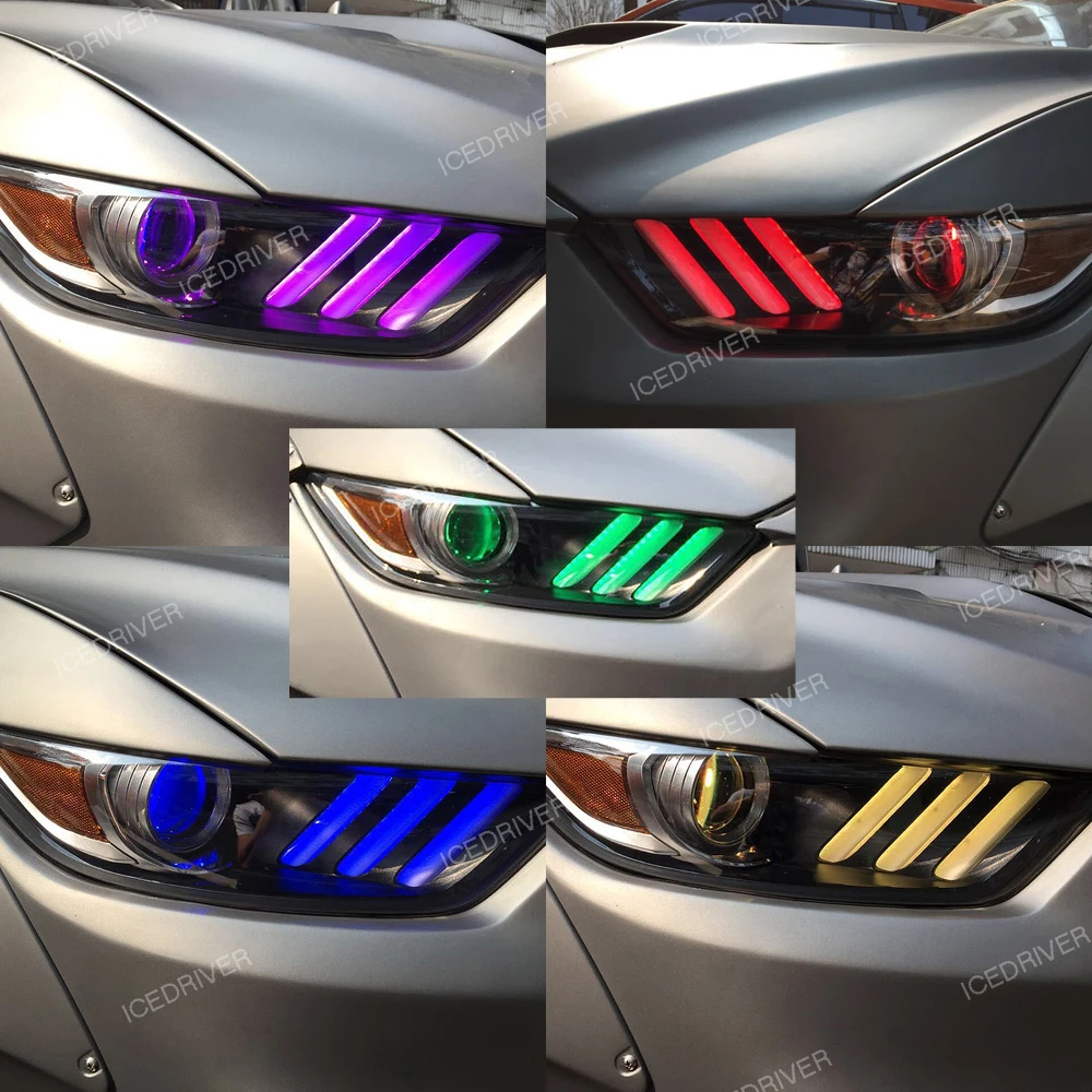 Icedriver for Ford Mustang DRL RGB multicolor LED boards 2015-2017 daytime running lights Red Blue RGBW Demon Eye lighting bulbs