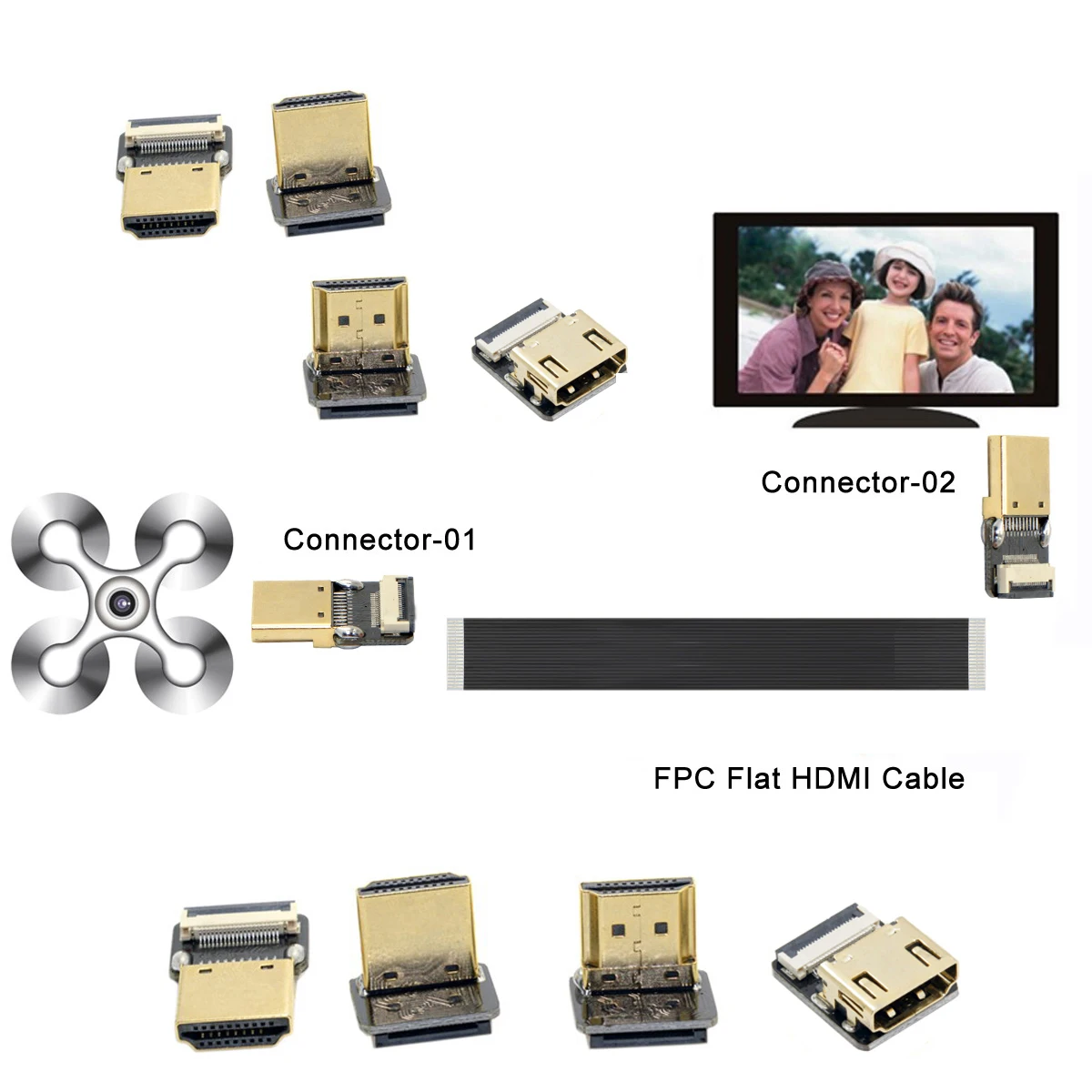 FPC Nơ Dây Cáp HDMI Dẹt 10CM-80CM Micro Mini HDMI 90 Độ Dành Cho HDTV FPV Trên Không