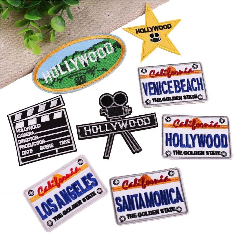 PGY 1 PCS High-quality Hollywood Beating projector Embroidered Patches for Clothing DIY Stripes Clothes Stickers Stars Badges