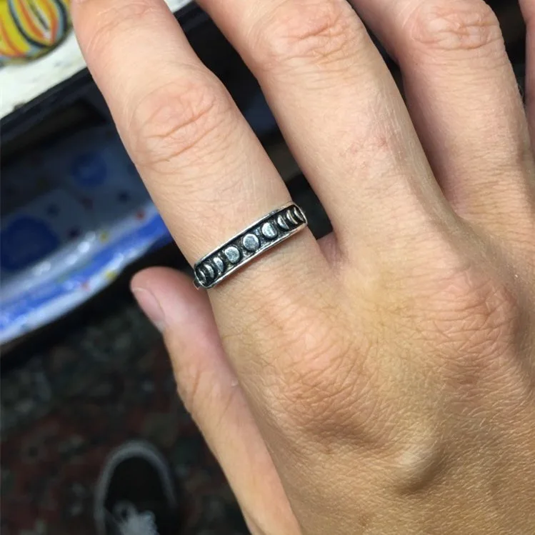 Retro Minimalist Moon Phase Ring Designed to stack with simple stacking bands stunning Moon Phase Ring