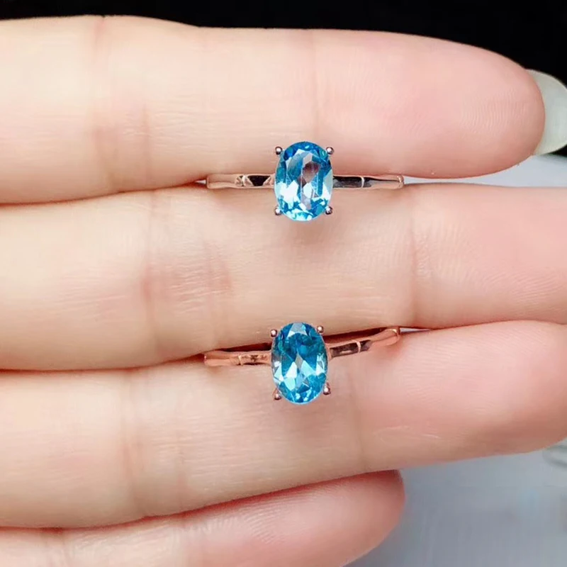 100% natural topaz silver ring for engagement 5 mm * 7 mm 0.6ct topaz ring solid 925 silver topaz jewelry birthday gift for lady
