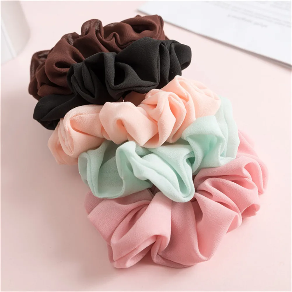 1Pc Solid Color Chiffon Satin Elastic Hair Ties For Girls Women Hair Rope Rings Scrunchies Ponytail Holder Pink Hair Accessories