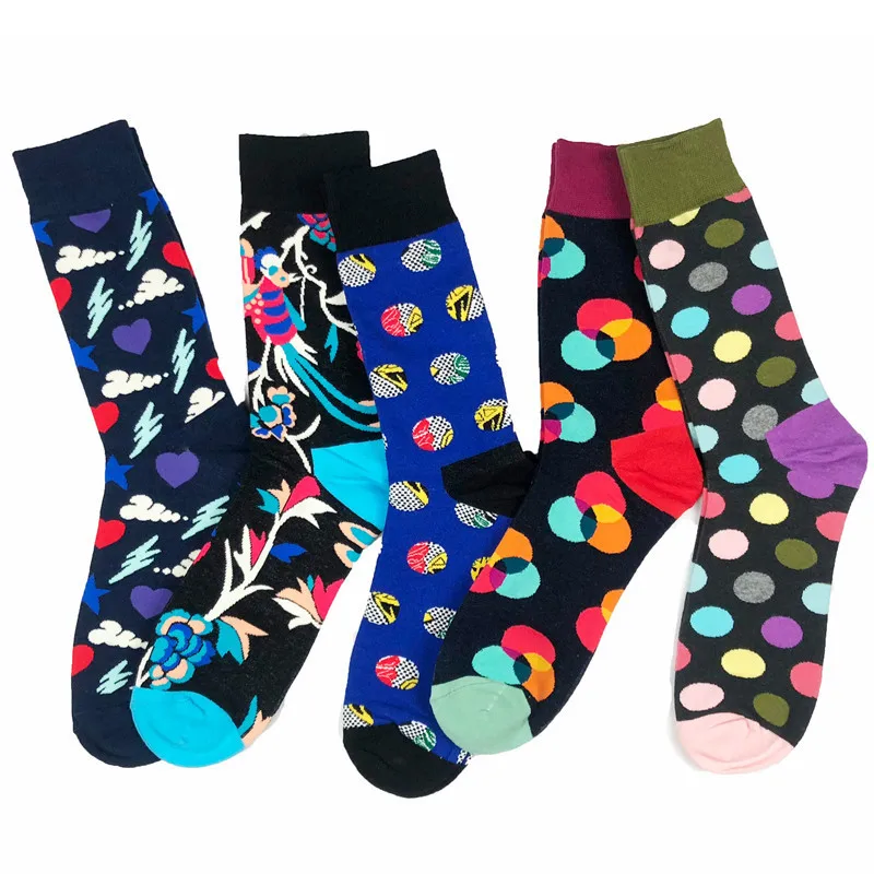 Men Sock Fashion Funny Cartoon Peacock Lightning Cloud Polka Dot Colorful Happy Harajuku Hip Hop Cotton Socks Male Autumn Winter