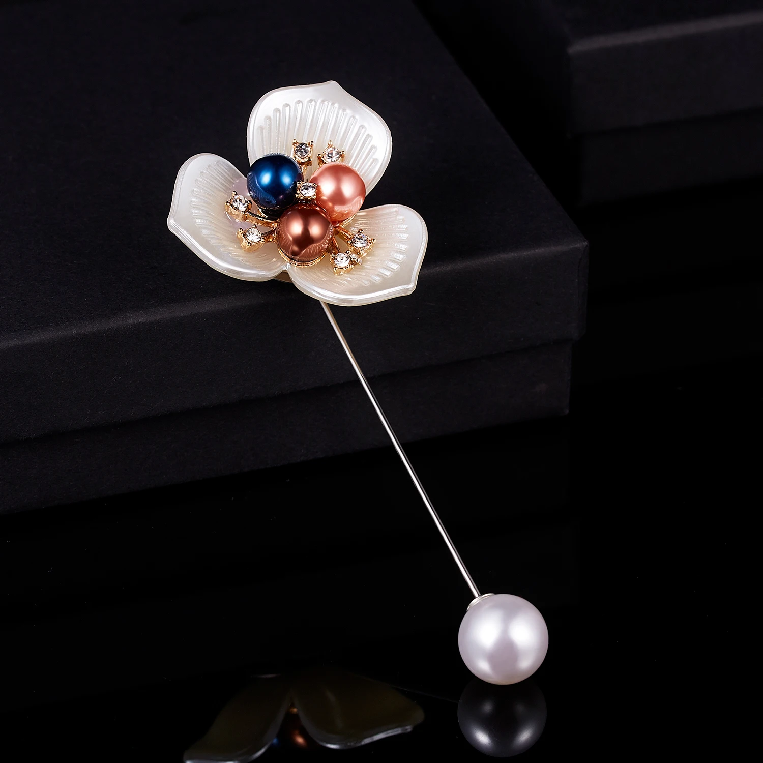 RINHOO New Fashion Rose Flower Camellia Brooch Corsage Long Needle Pin For Women Sweater Shawl Shirt Collar Jewelry Accessories