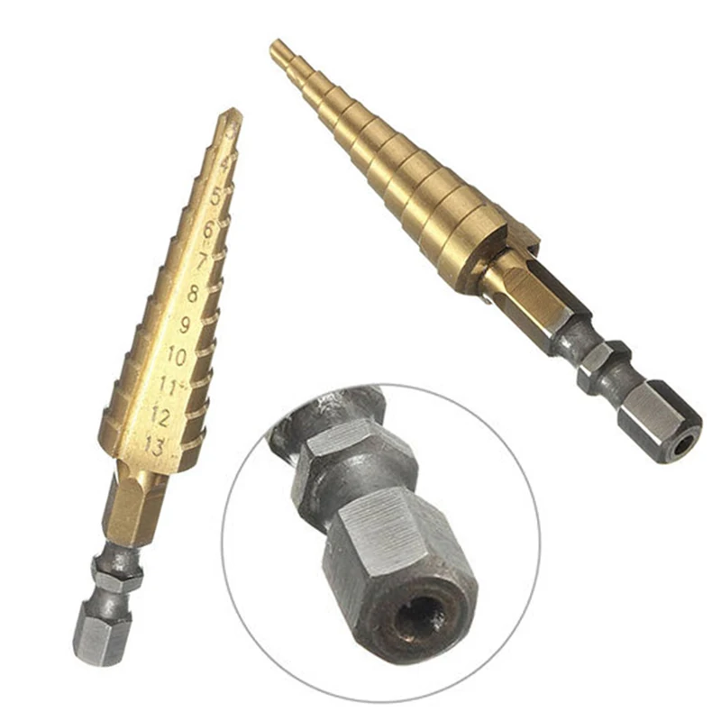 1pc x 1/4 polegadas hex haste passo cone broca ferramenta revestida titânio 3-13mm