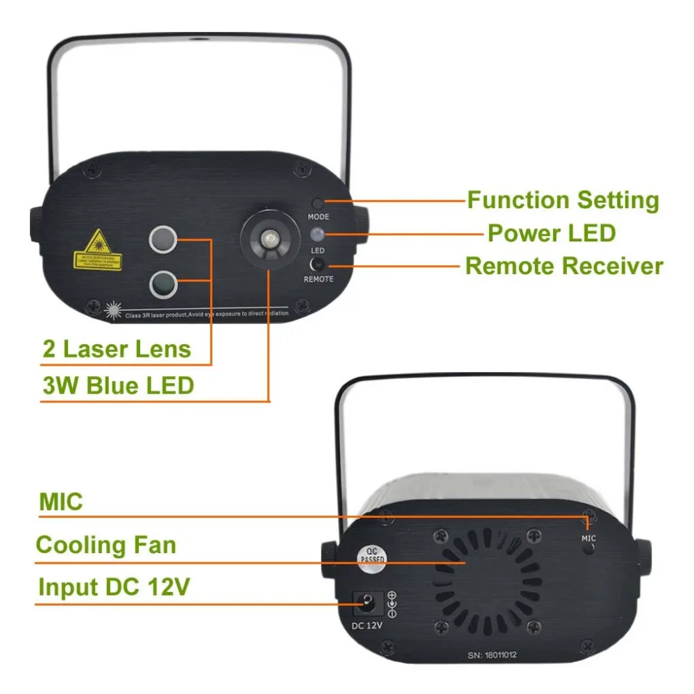 Sharelife 40ไฟเลเซอร์ขนาดเล็กสำหรับ DJ Gobos สีน้ำเงิน, แสงเวที LED สีฟ้าผสม SL40RB