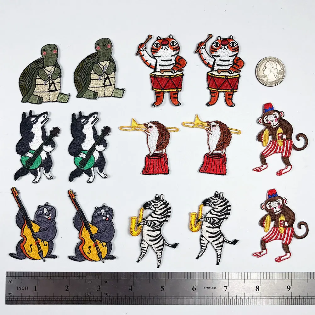 Pgy circo trupe bordado remendos de ferro em desenhos animados tartaruga tigre o lobo ouriço esquilo zebra crianças vestuário decoração