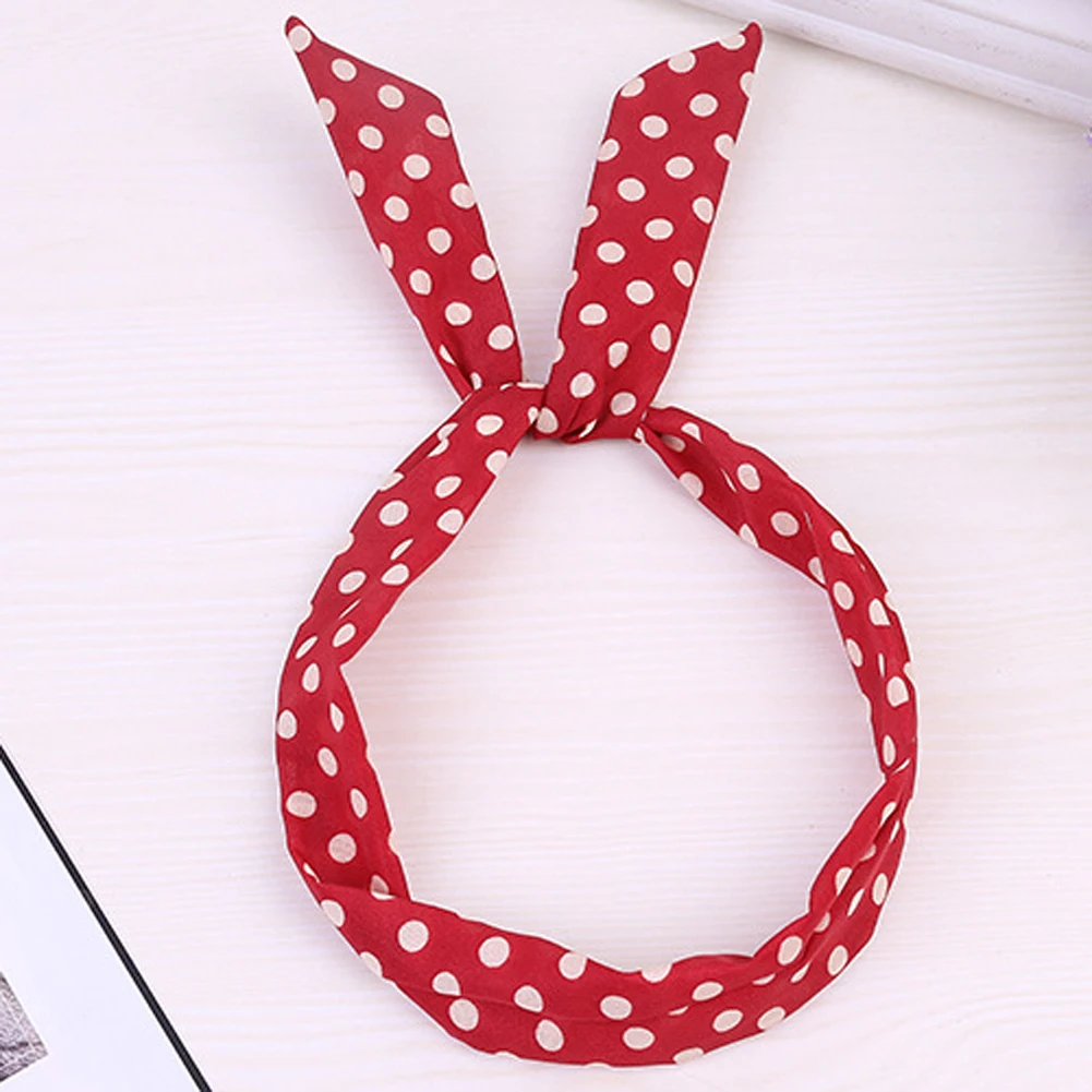 fashion Cute Dots print flower Bunny Rabbit Ear Ribbon Headwear Hairband Metal Wire Scarf Headband Hair Band Accessories