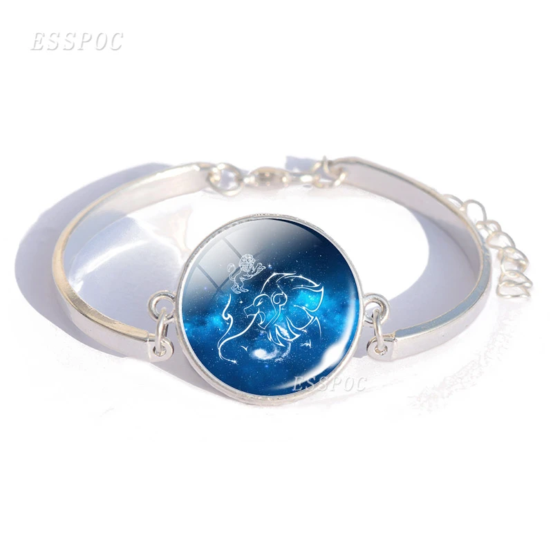 زودياك تسجيل أساور سحر الزجاج كابوشون الصلب سوار الإسورة العذراء الميزان العقرب 12 كوكبة مجوهرات هدية عيد ميلاد