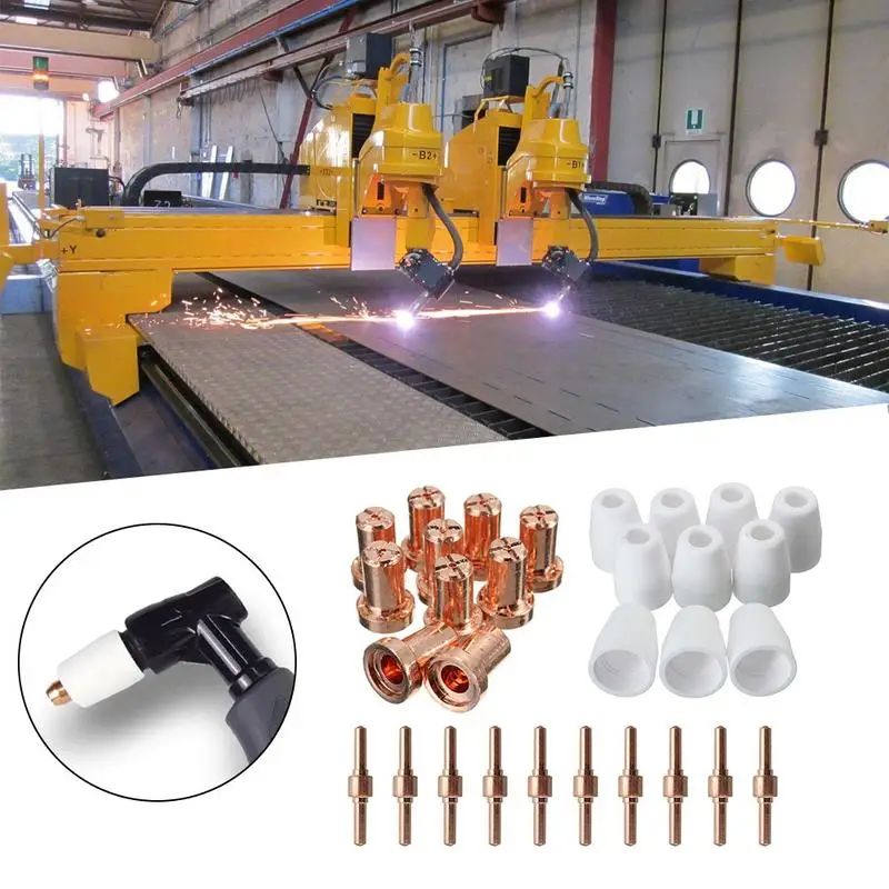 40PCs PT-31 LG-40 Air Plasma Cutter Plasma Tip Nozzle Electrode Extended Cutting Consumable for CUT-50 CUT-40D