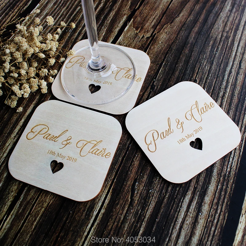 Wooden Wedding Table Coaster Favours - Personalised Keepsake Favour for Guests