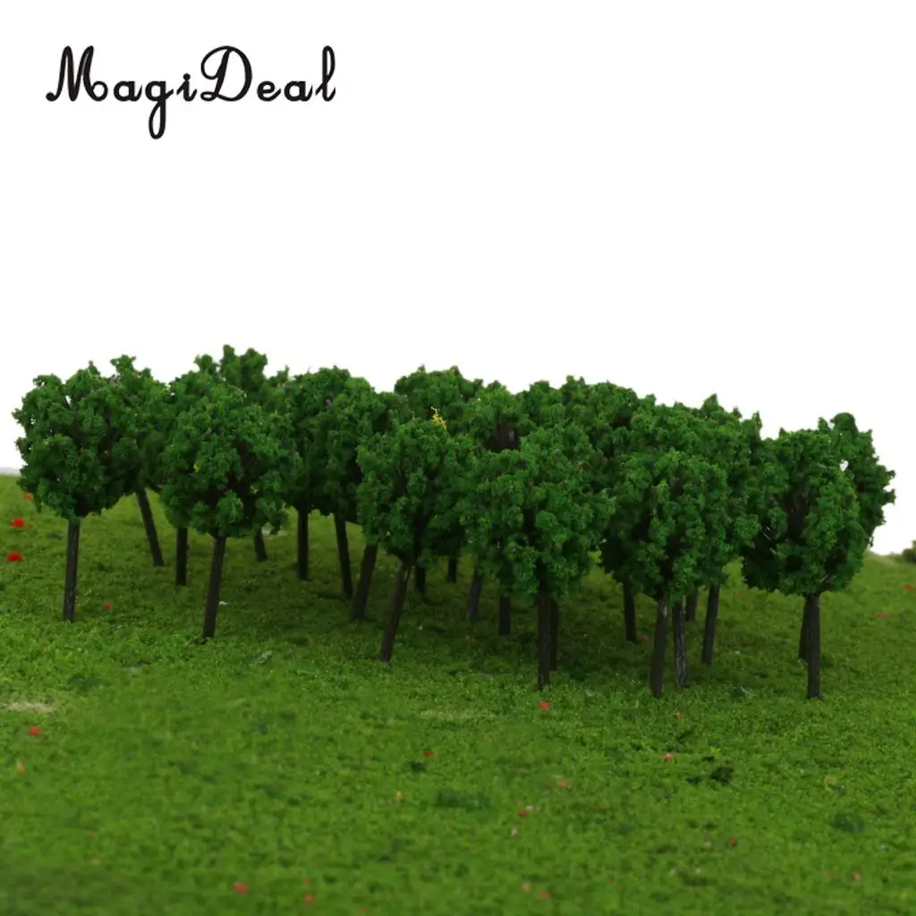 50Pcs 1/300 Scale 4cm Dark Green Model Trees Z Scale Train Street Park Countryside Model Building Scenery Landscape 4Colors