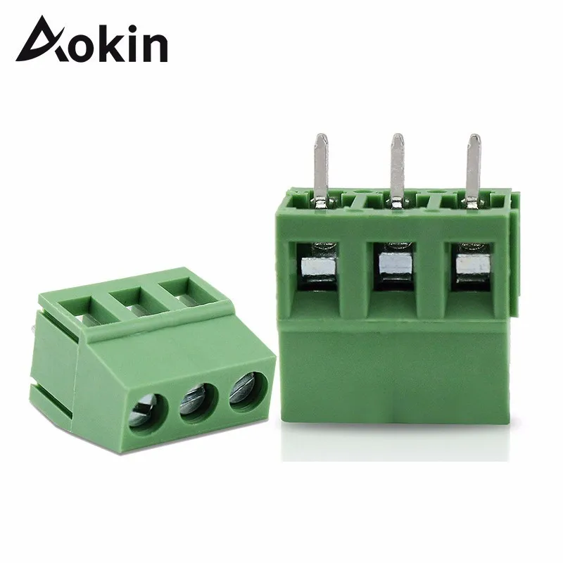 Aokin 10PCS/20PCS/30PCS 3 Pin 5mm Pitch 8A 250V PCB Screw Green PCB Connector Mount Terminal Block