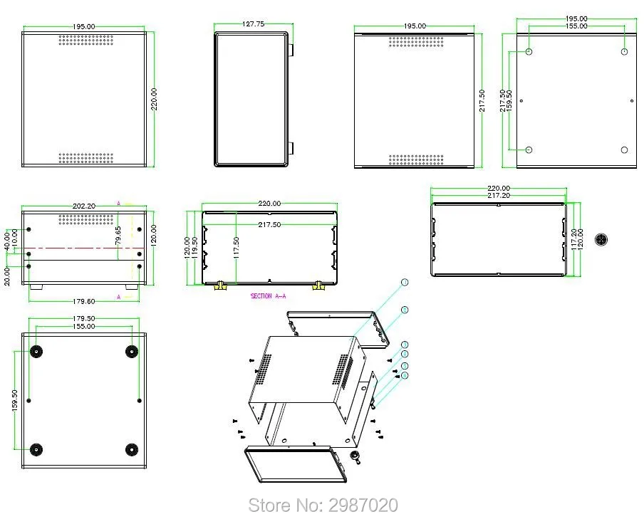 220*195*120mm housing DIY iron electrical instrumentsmetal enclosure electronics project junction control switch outlet box