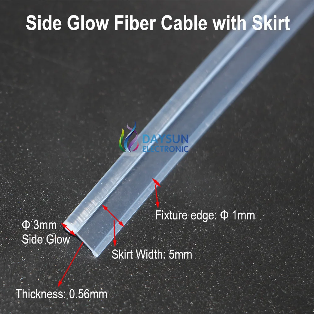 New Skirt Optic Cable 3.0mm / 2.0mm Side Glow Fiber Cable for Car Atmosphere Light Superbright Glowing Cable with Mounting Edge