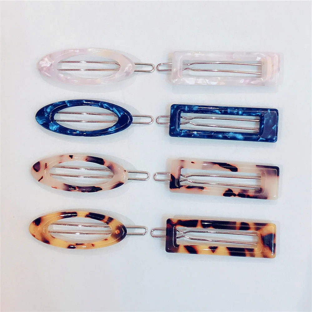 Acrylic Leopard Women Hair Clips Trendy Geometric Marble Pattern Hairpin  Hollow Square Oval Hairpins for Girl Hair Accessories