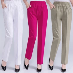 Pantalones rectos informales de cintura elástica para Mujer, Pantalones femeninos delgados de Color sólido, ropa de primavera y verano