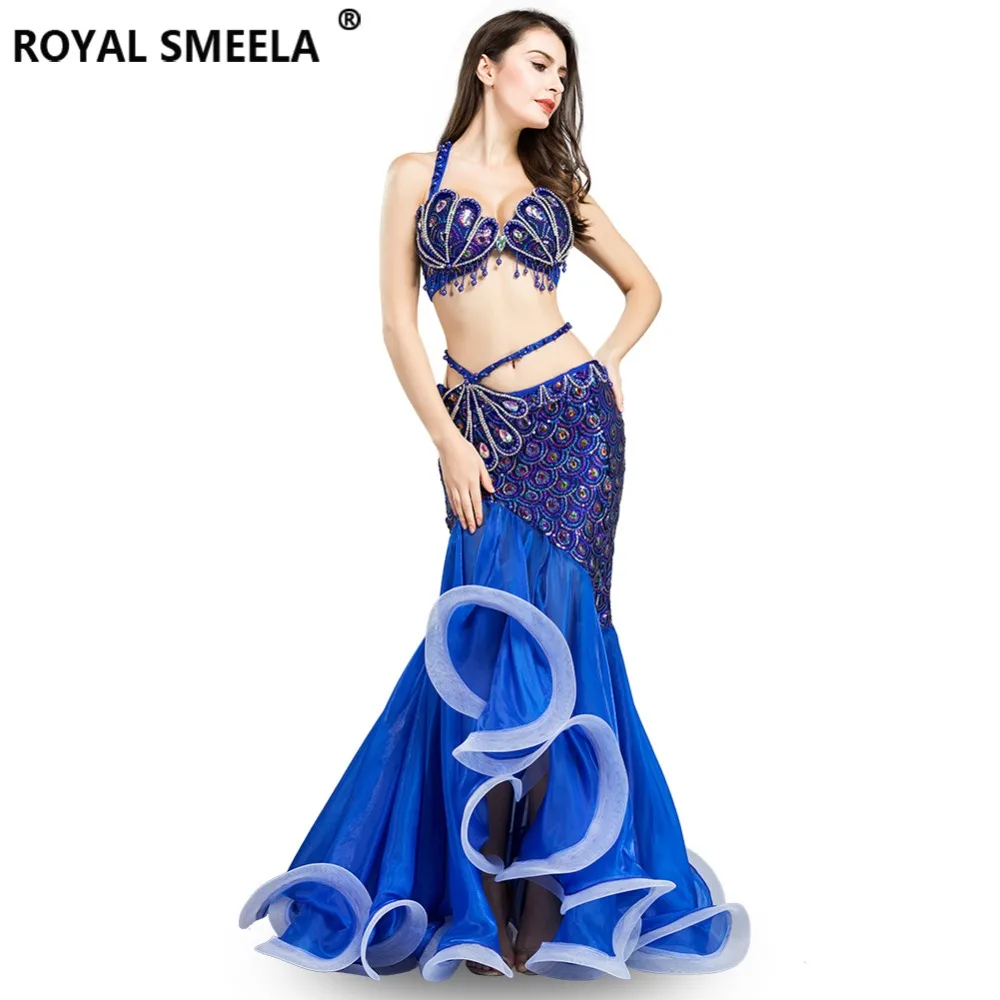 Sexy Belly Dancing Outfit For Women Stage Performance Belly Dancer Dress Sequined Peacock Carnival Belly Dance Costume Bra Skirt