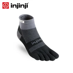 INJINJI Five-finger Cycling Socks MidWeight Mini-Crew Running Marathon Sweat-absorbent Coolmax Breathable Warm Toe Heated Mens