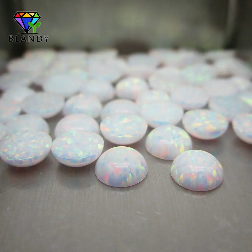 Wholesale 2.0mm~10mm Round Cabochon Flat Back OP17 White Fire Synthetic Opal Stone For Jewelry