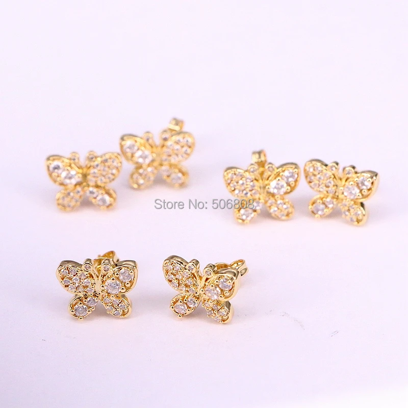 

6 Pairs ZYZ339-0965 Gold Butterfly Men's Earring Micro Pave CZ Zircon Stud Earrings For Women Fashion Jewelry