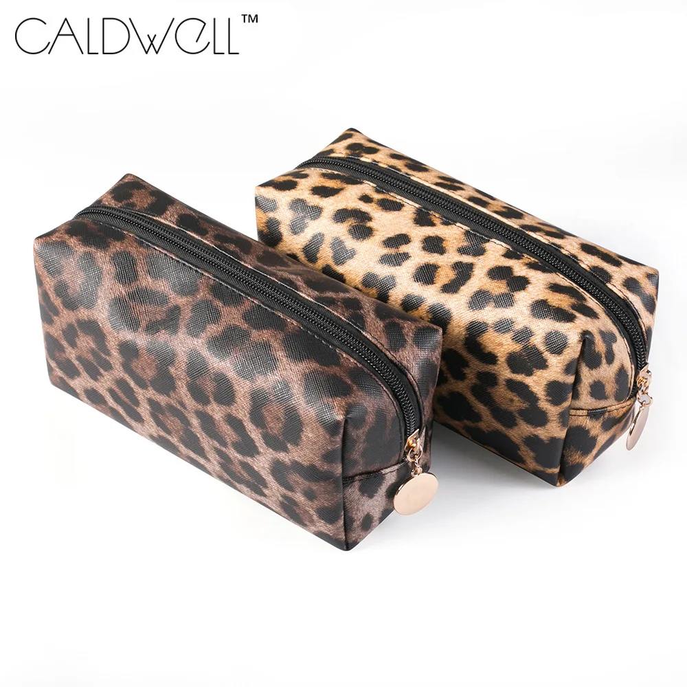 Borsa per cosmetici leopardata moda donna in pelle PU Borsa per cosmetici da viaggio con cerniera per ragazza Borsa per il lavaggio Borsa da