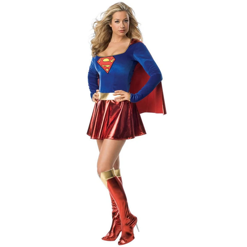 Deluxe Halloween Supergirl Costume Adult Women Superhero Superwoman Fancy Dress