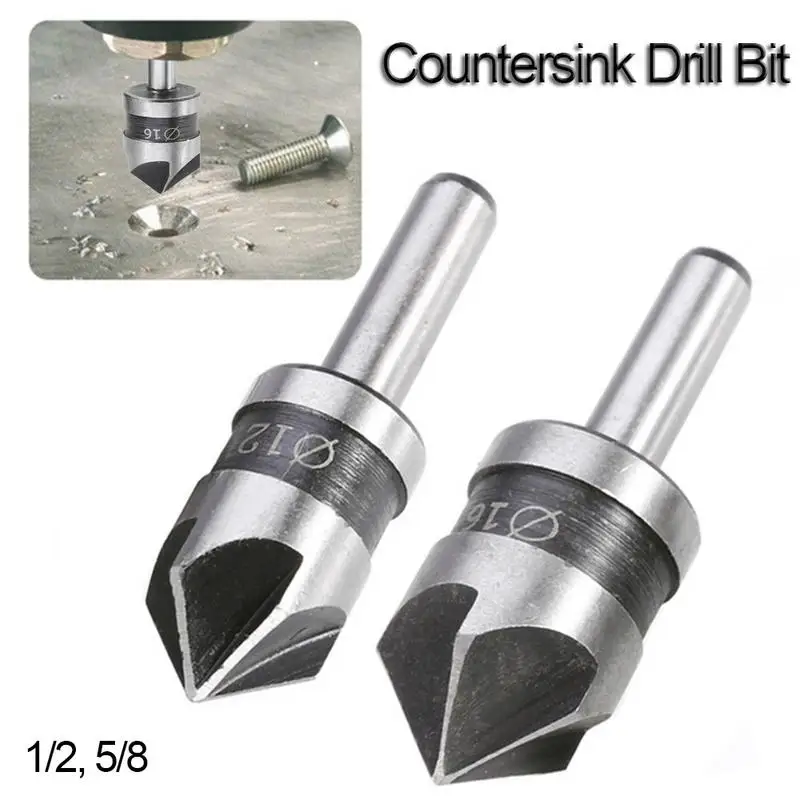 1/2-5/8 Round Shank Woodworking Five Flutes Countersink Drill Bit 2 PCS/ Set
