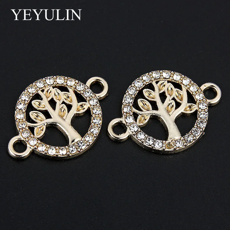 10 Pcs Gold Color Crystal Tree Of Life Pattern Alloy Connectors Bracelet Charms For DIY Pendant Necklace Jewelry Findings