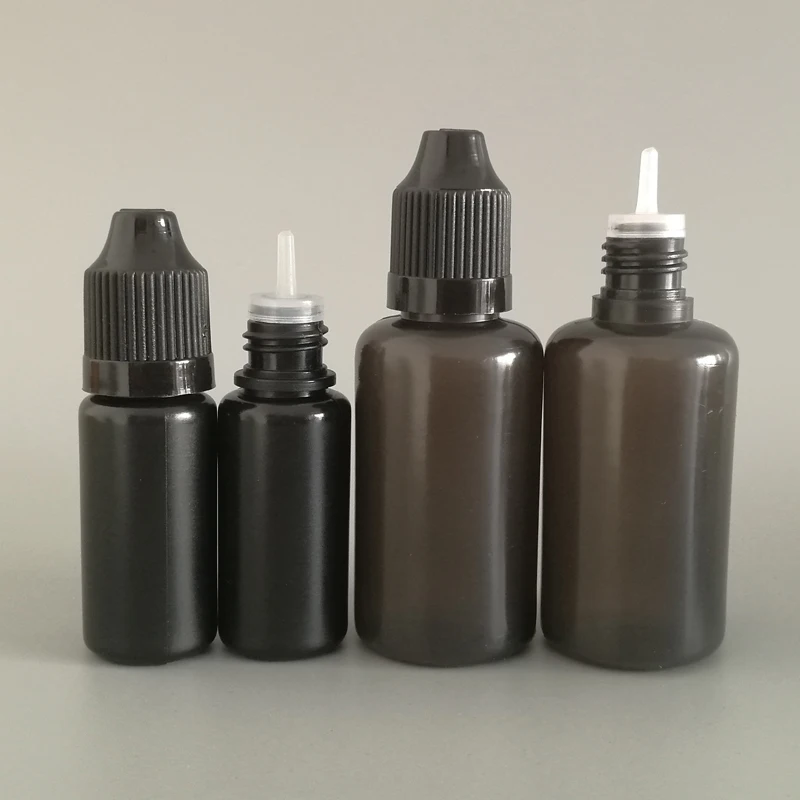 

100pcs 10ml 30ml Black Empty E Liquid E Juice Refillable Bottles Soft Plastic Dropper Vials With ChildProof Cap And Fine Tips