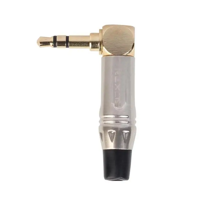 Adaptador de auriculares estéreo, convertidor de conector de soldadura, 3,5mm, 90 grados, ángulo recto, enchufe macho, chapado en oro