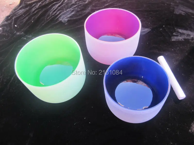 

11" and 13" 2pcs colored frosted crystal singing bowls with any note with free suede and o-ring