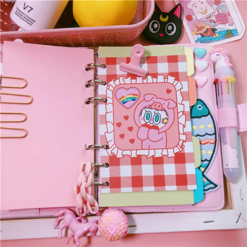 JUGAL Korean Pink Girl Heart Loose-leaf Book DIY Weekly Plan Notebook 2019 Macaron Minimalist Plan School Office Stationery Gift