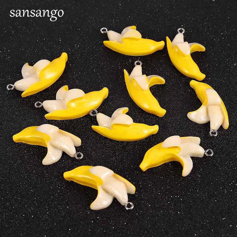 10pcs Yellow Resin Banana Fruit Charms Pendant For Jewelry Making Accessories DIY Earrings Bracelet Necklace Keychain Gift