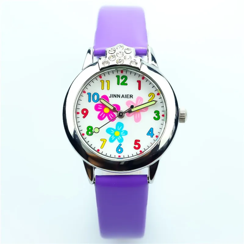 Nazeyt new little boys and girls lovely flower dial with crystal quartz watch children leather with diamond best gift clock