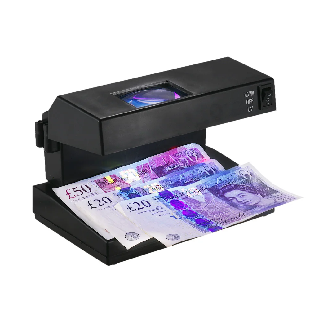 

【New】Portable Desktop Counterfeit Bill Money Detector Cash Currency Banknotes Notes Checker Support Ultraviolet UV and Magnifier