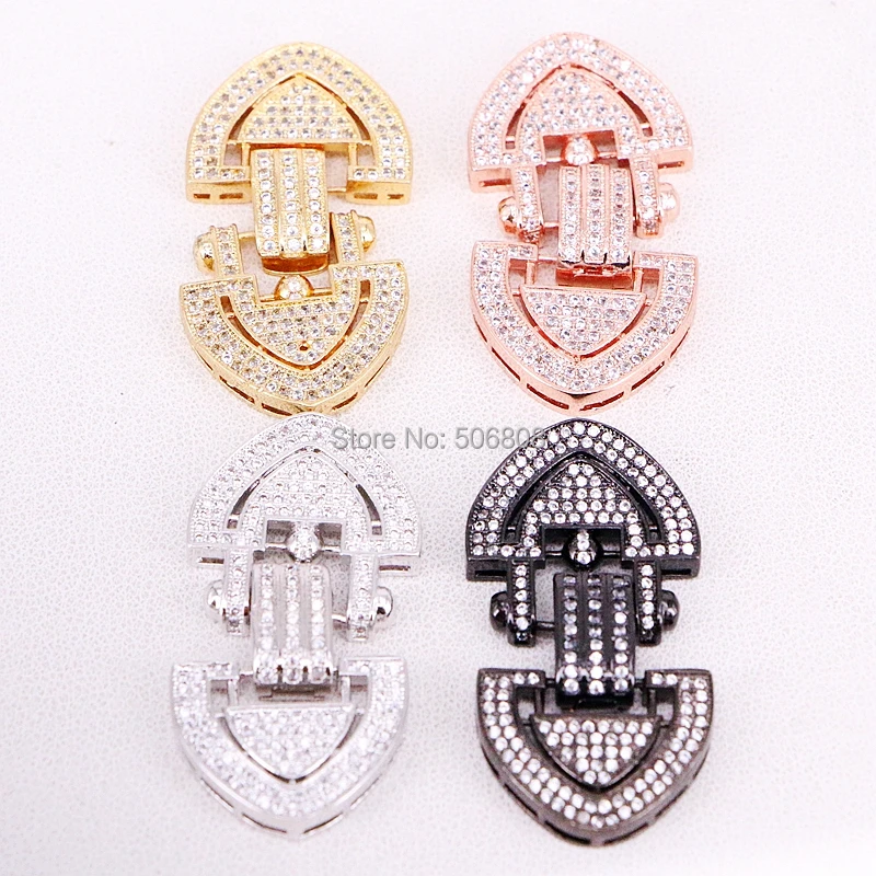 

5PCS ZYZ321-8051 CZ Pave Double Bead Buckle Interlocking Clasp Fastener/Clasp, CZ Buckle Clasp