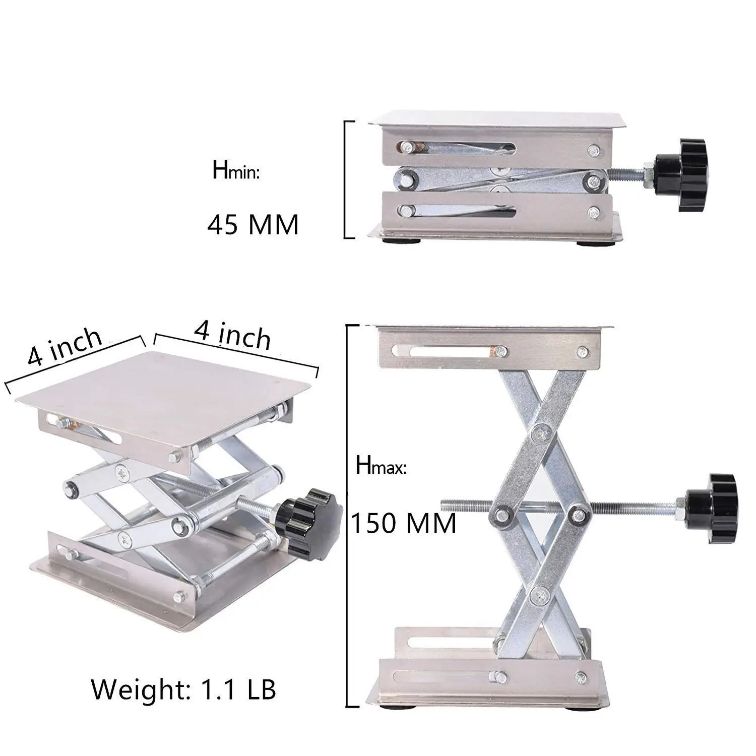 Stainless Steel Adjustable Lab Stand Table Rack Scissor Lab-Lift Lifter for Science Experiment 100 x 100mm Woodworking Benches