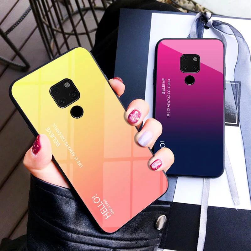 

Huawei Mate 20 Mate20 HMA L29 Case Gradient Aurora Tempered Glass Back Cover Case For Huawei Mate 20X Lite 20Pro Shell Cover