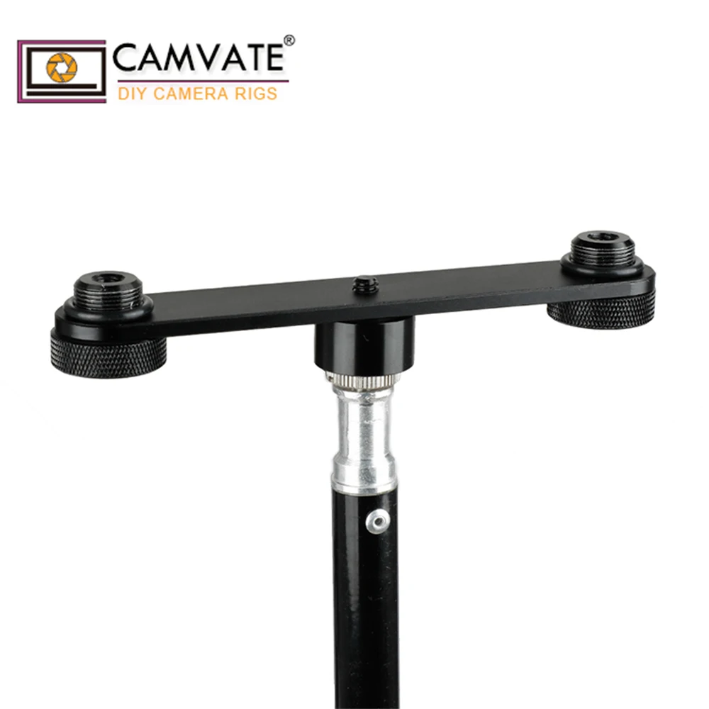 CAMVATE العالمي المزدوج ميكروفون يتصاعد قوس T-بار مع 1/4 "-20 أنثى إلى 5/8"-27 ذكر برغي ل الميكروفونات دعم