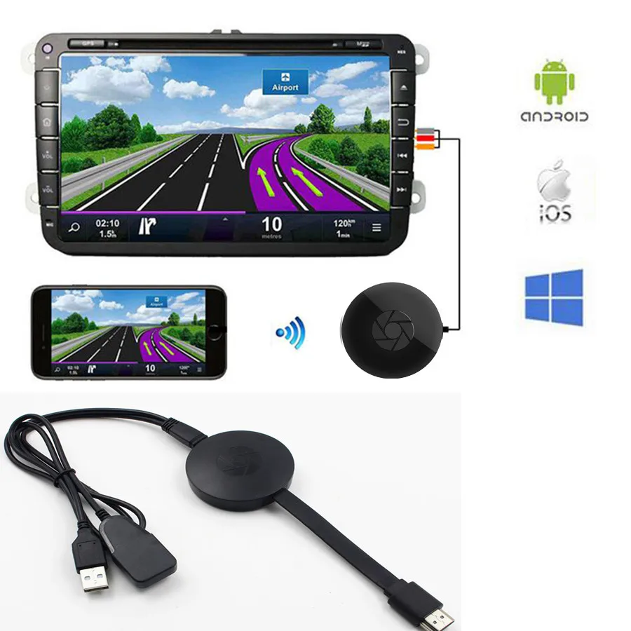 New Car Auto Media Airplay Screen Mirroring for Android IOS Tablet PC AnyCast Wireless DLNA Airplay