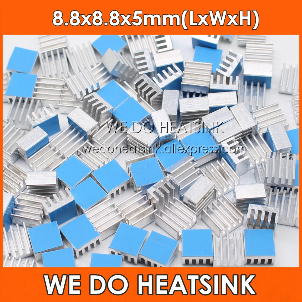 WE DO HEATSINK 10pcs 8.8x8.8x5mm Small Tiny Silver / Black Heatsink Aluminum Heat Sink Radiator Cooler With Tape Applied