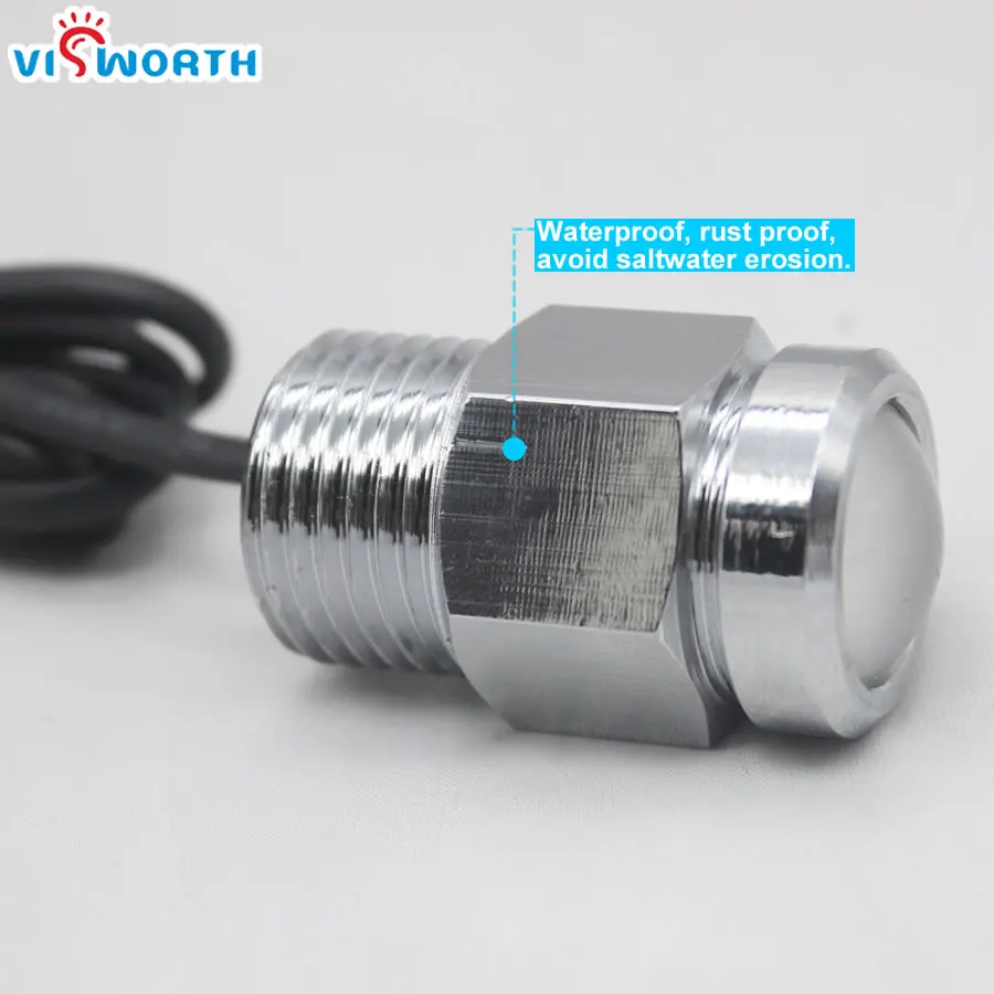 VisWorth 12W COB Yacht Light Ip68 100% Waterproof 1/2 NPT AC/DC 12V Outdoor SpotLighting 0.9 Meters Cable Led UnderWater Light