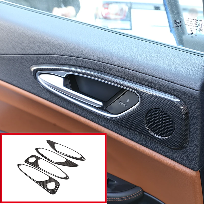 For Alfa Romeo Giulia 2017 2018 Car Accessories 4 Pcs Real Carbon Fiber Car Chrome Interior Door Handle Frame Cover Trim