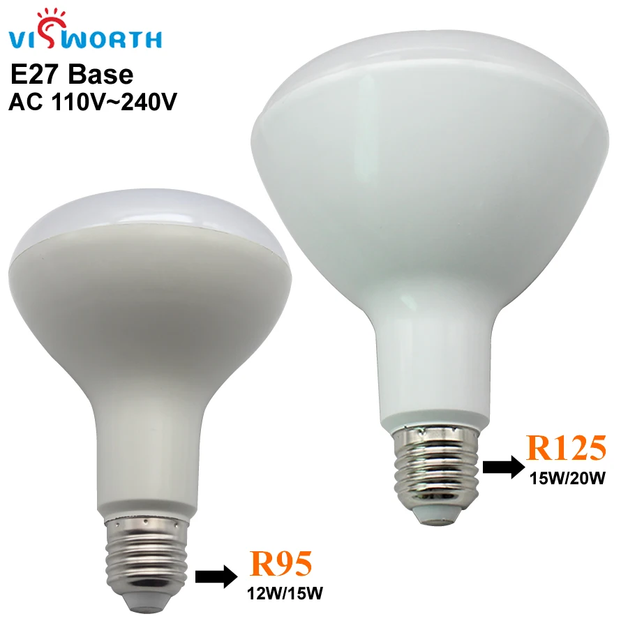 VisWorthHigh Bright 12W 15W 20W R95 R125 Led Bulb E27 Base Led Lamp long neck AC 110V 220V 230V 240V Warm Cold White SpotLight