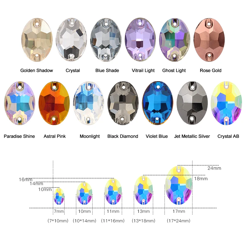 Astrobox Oval Shaped Glass Crystal Flat Back Rhinestones DIY Gradient Color Sew On Stone For Knitting Wedding Dress Garment