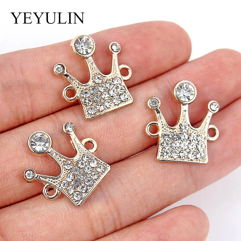 10 Pcs Golden Crystal Crown Shape Alloy Connectors Bracelet Charm Necklace Pendant For DIY Fashion Jewelry Making