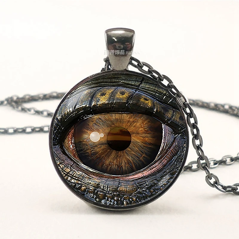 Evil Dragon Eyes Balck Chain Necklace Eye of Sauron Glass Cabochon Pendant Men Women Vintage Jewelry Statement Necklace