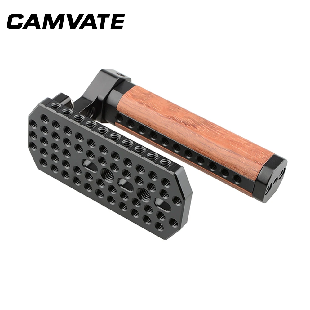 CAMVATE Top Cheese Wooden Handle Grip With Aluminum Alloy Top Cheese Plate & 1/4-20"& 3/8-16" mounting holes for BMD URSA Mini